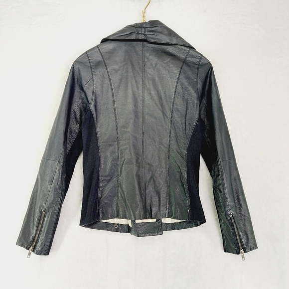 Cartonnier Black Leather Asymmetric Zip Up Moto Metall Leather Jacket P2948 - Picture 4 of 7